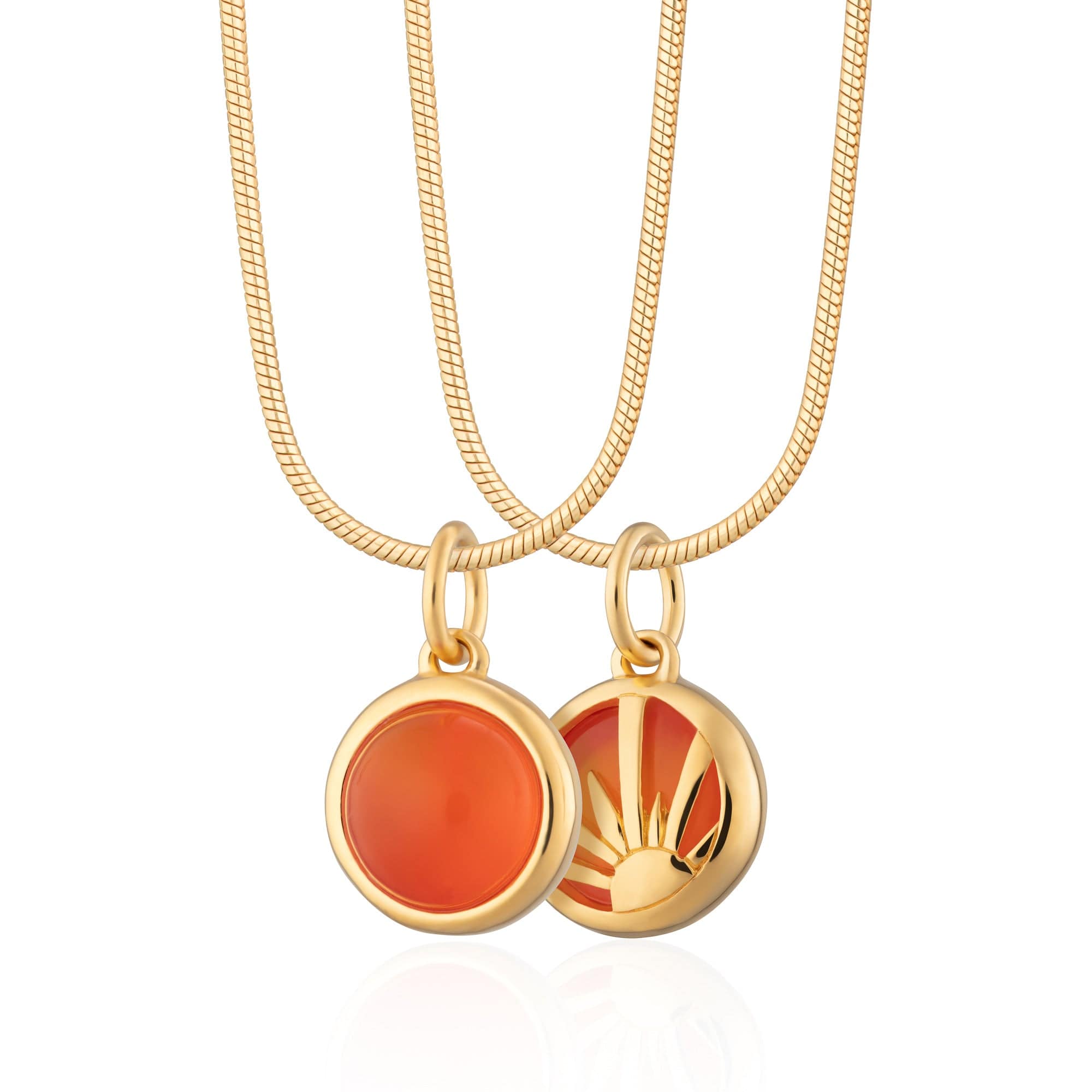 Gold Plated Orange Agate Therapeutic Stone Necklace (Solidarity)