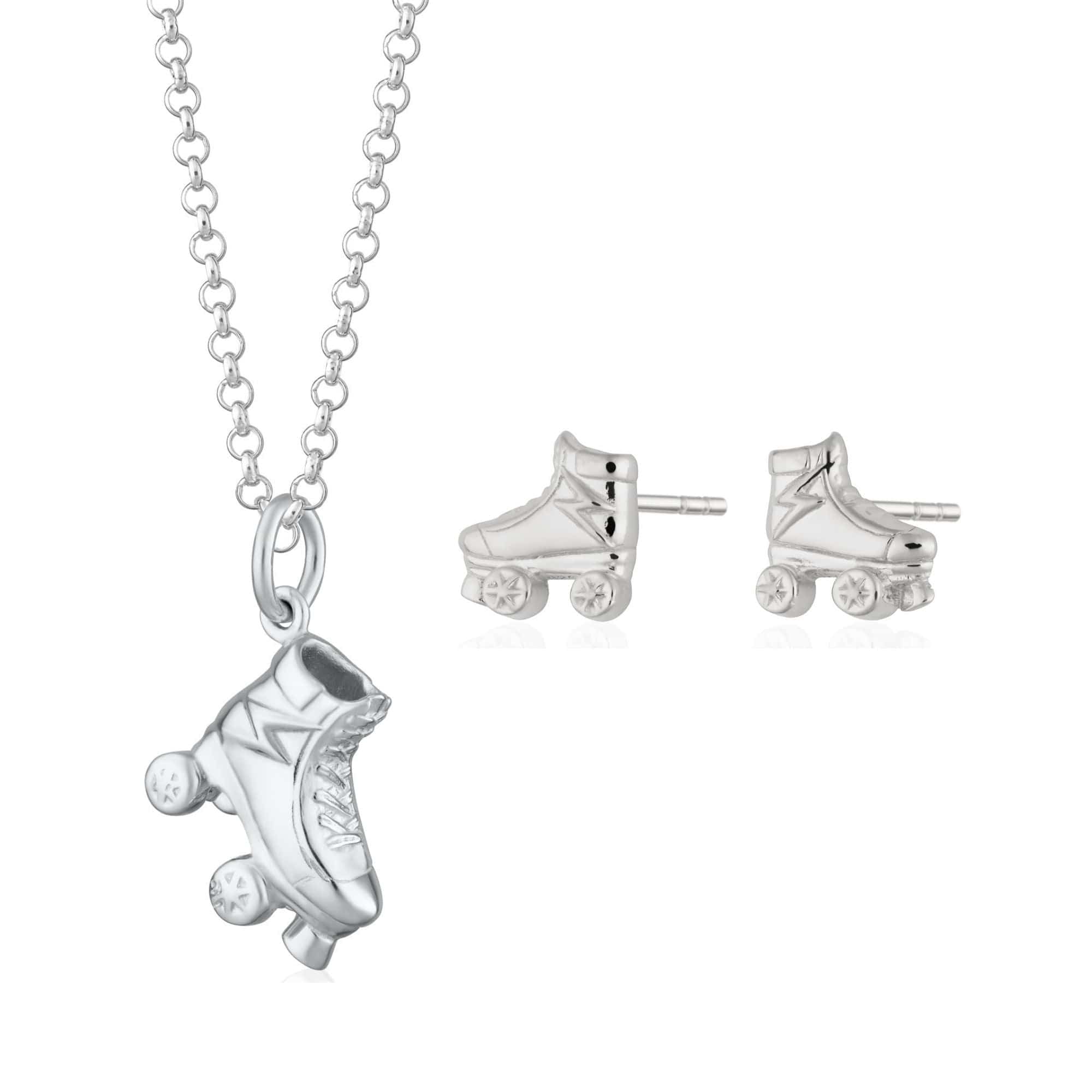 Silver Curler Skate Jewelry Set with Stud Earrings