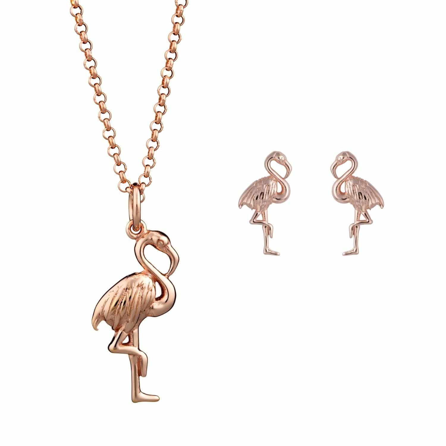 Rose Gold Plated Flamingo Jewelry Set With Stud Earrings