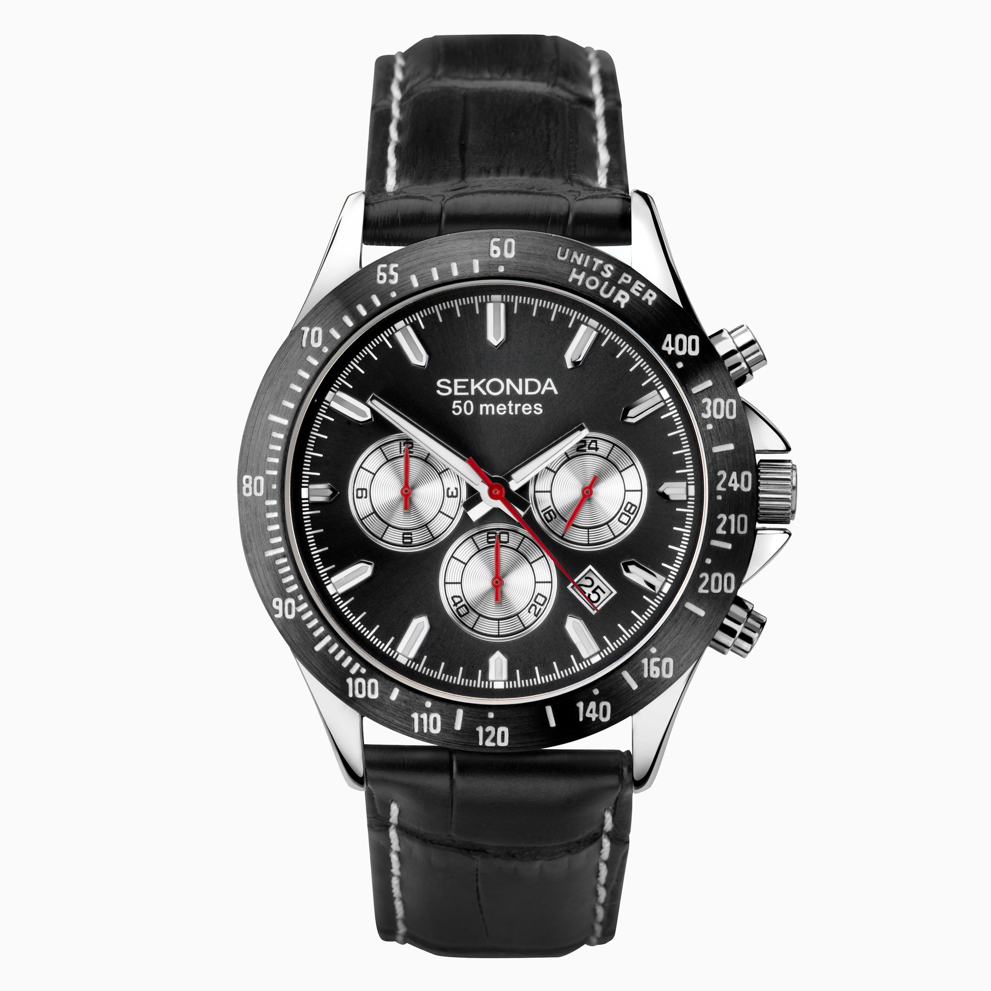 Sekonda Sekonda Men’s Watch | Silver Case & Leather Upper Strap with Black Dial | 1648