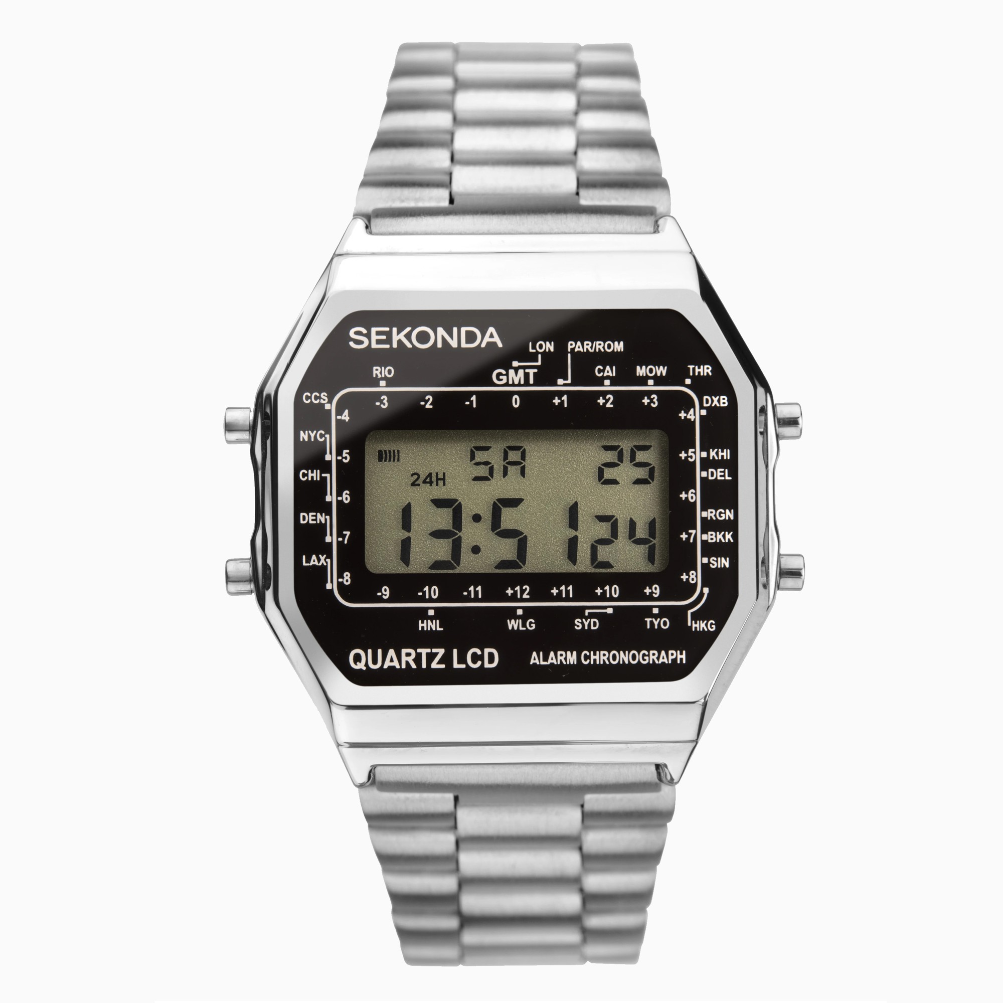 Sekonda Sekonda Retro Digital Men’s Watch | Silver Case & Stainless Steel Bracelet with Black Dial | 1816
