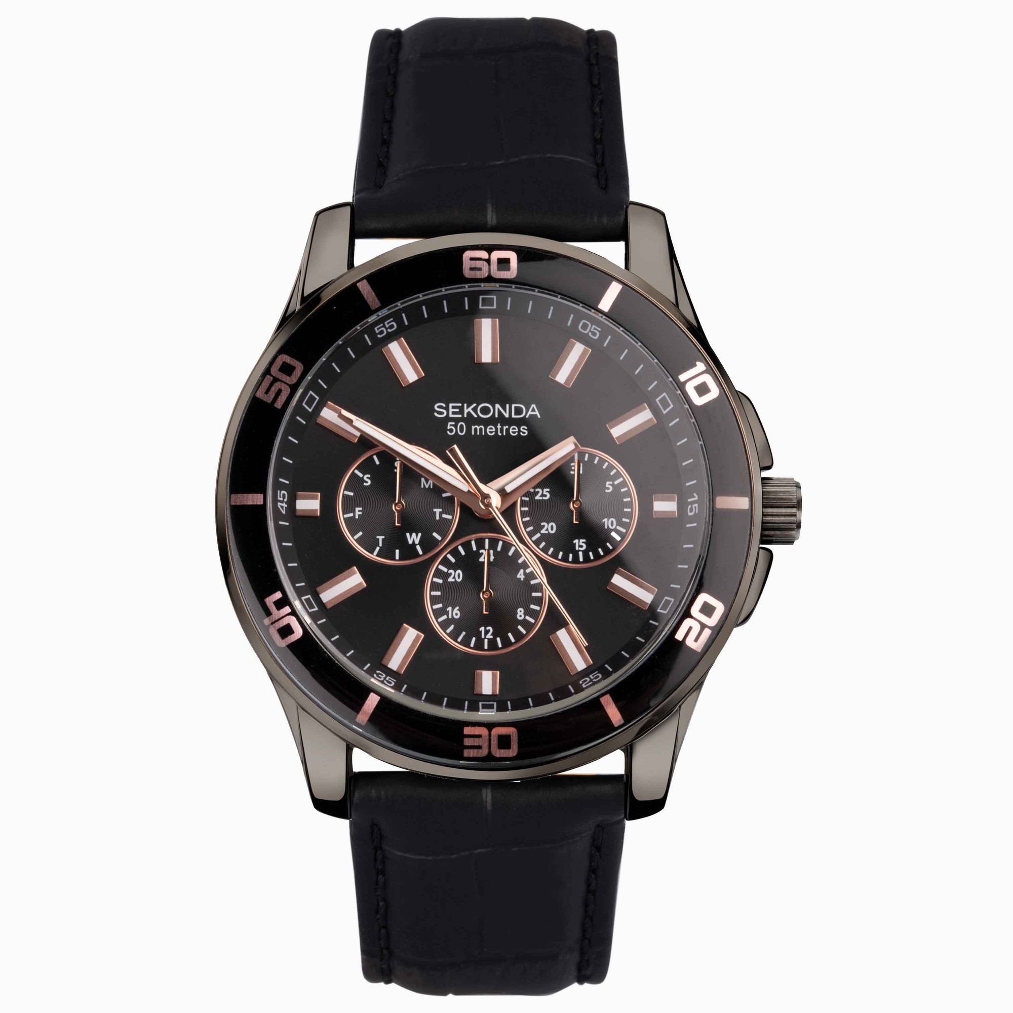 Sekonda Sekonda Midnight Men’s Watch | Gun Metal Case & Black Leather Strap with Black Dial | 30026