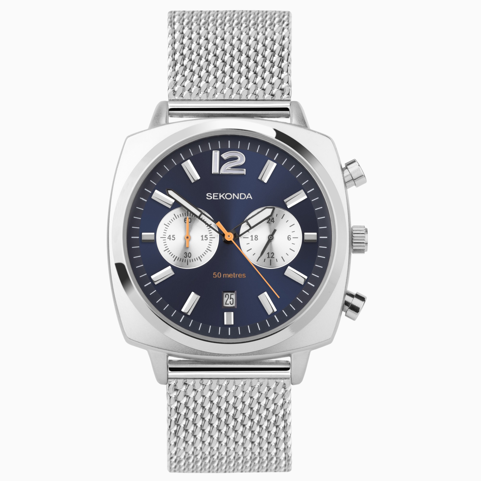 Sekonda Sekonda Airborne Men’s Chronograph Watch | Silver Alloy Case & Stainless Steel Mesh Bracelet with Blue Dial | 30100