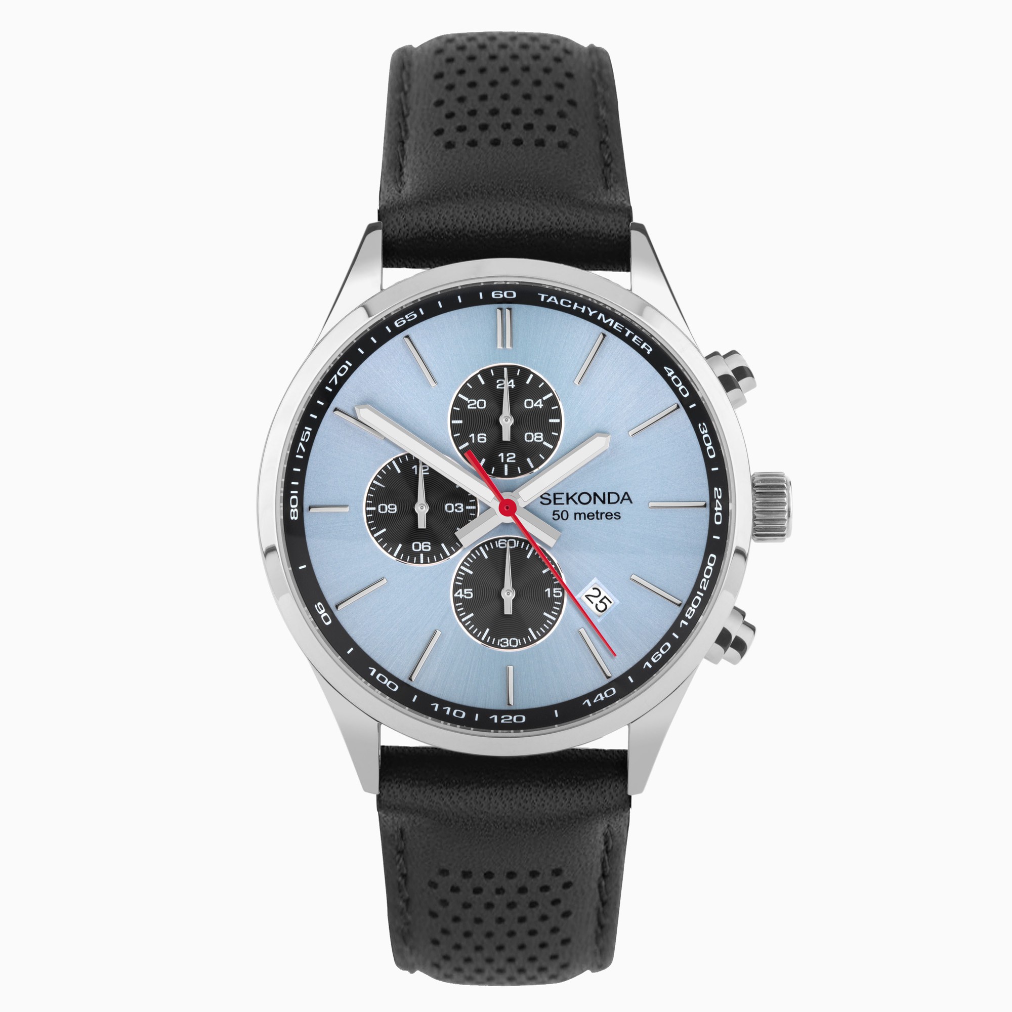 Sekonda Sekonda Endurance Dual Time Men’s Watch | Silver Alloy Case & Black Leather Strap with Blue Dial | 30106