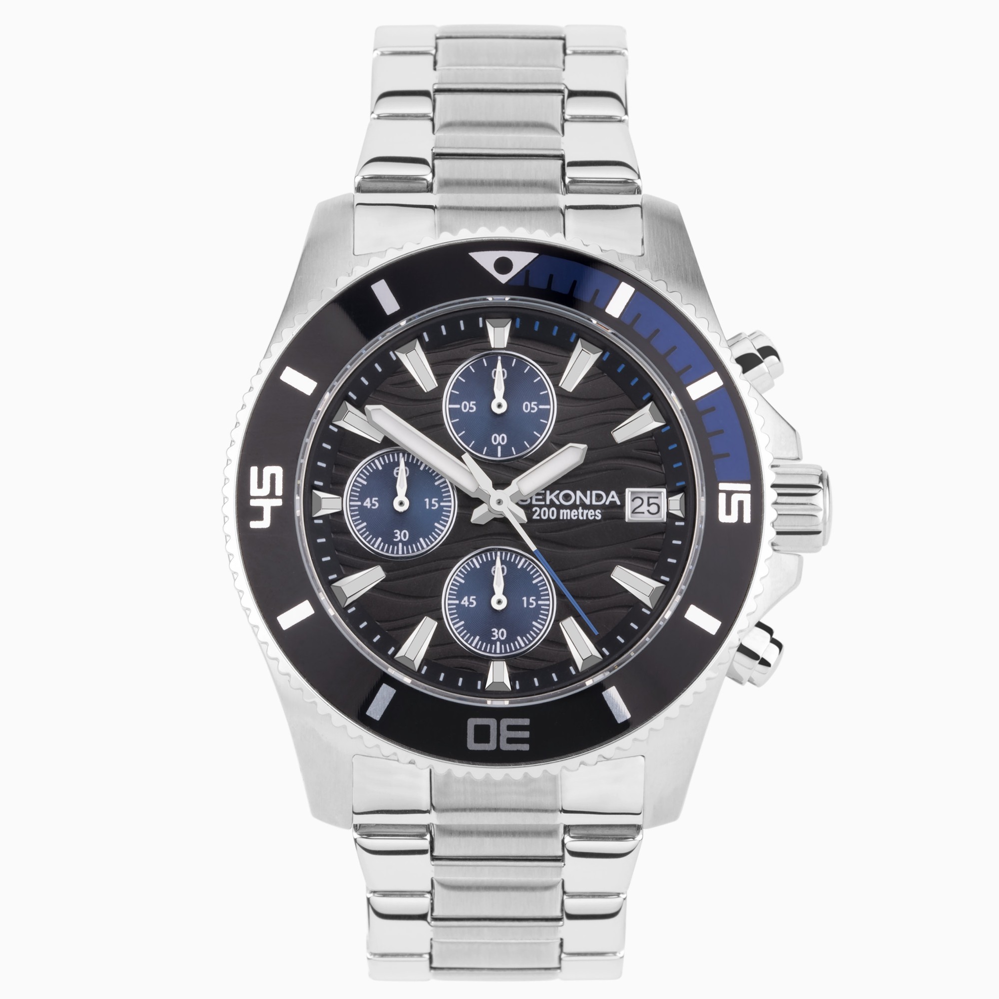 Sekonda Sekonda Pacific Wave Chronograph Men’s Watch | Silver Stainless Steel Case & Bracelet with Black Dial | 30116