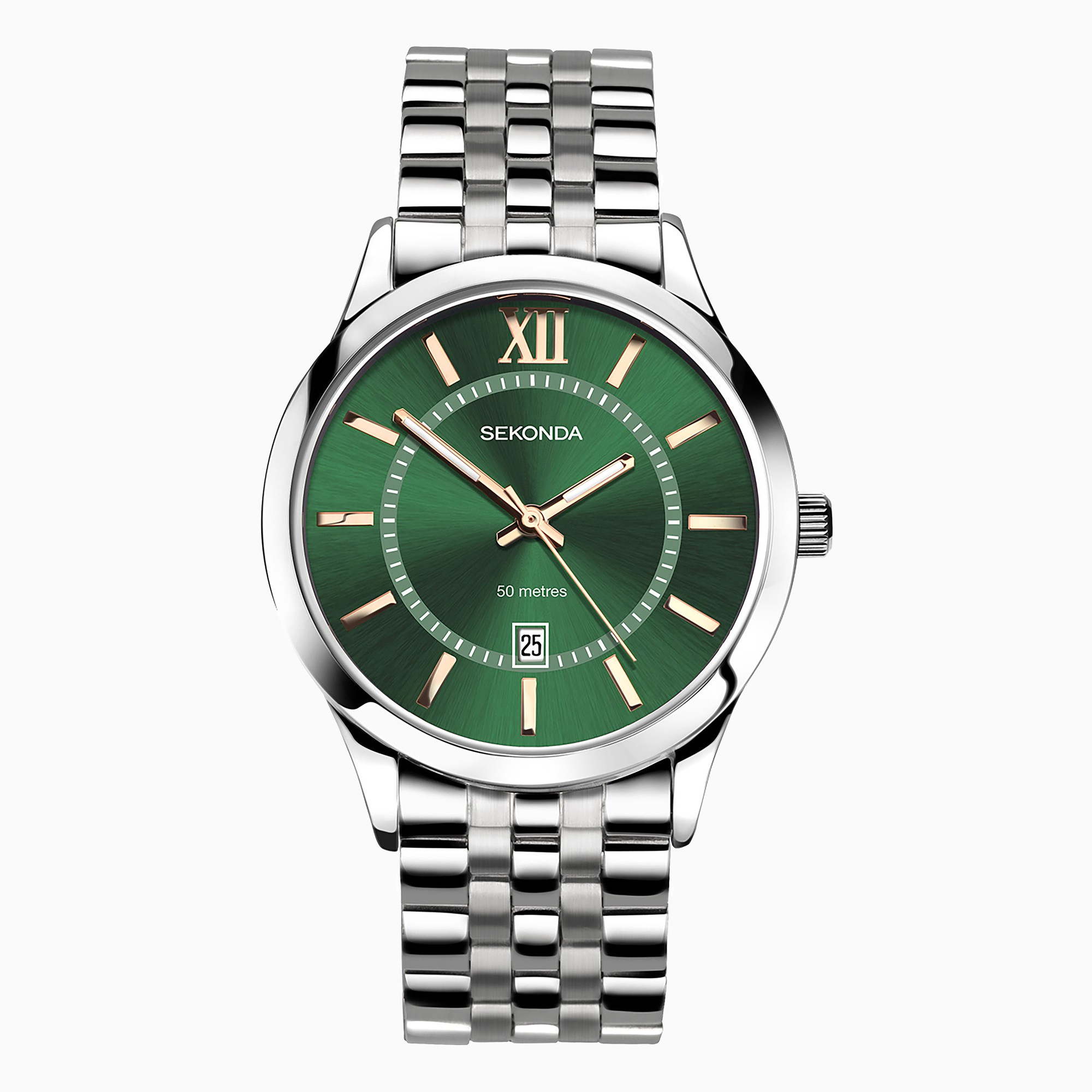 Sekonda Sekonda Classic Men’s Watch | Silver Alloy Case & Stainless Steel Bracelet with Green Dial | 30140