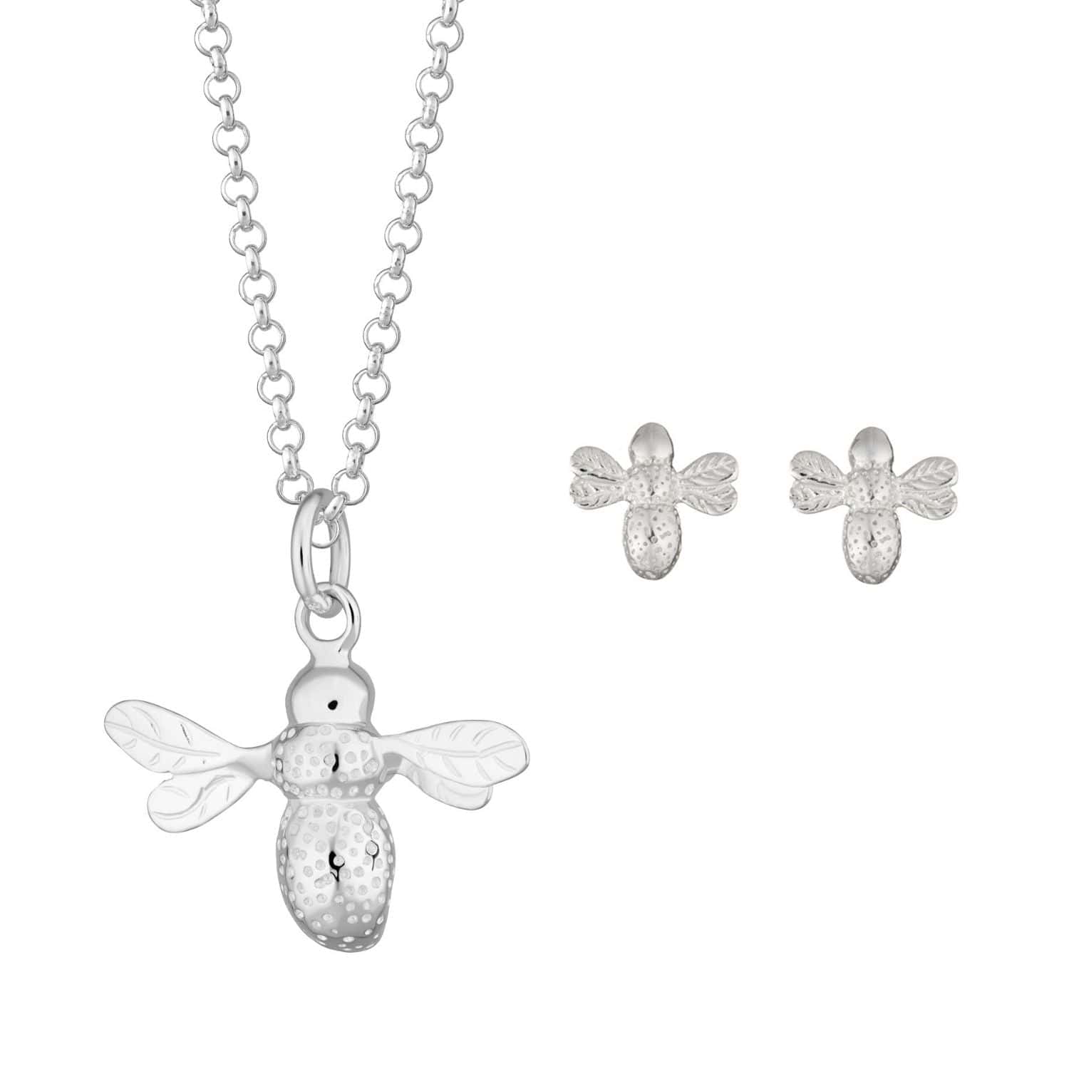Silver Bee Jewelry Set With Stud Earrings