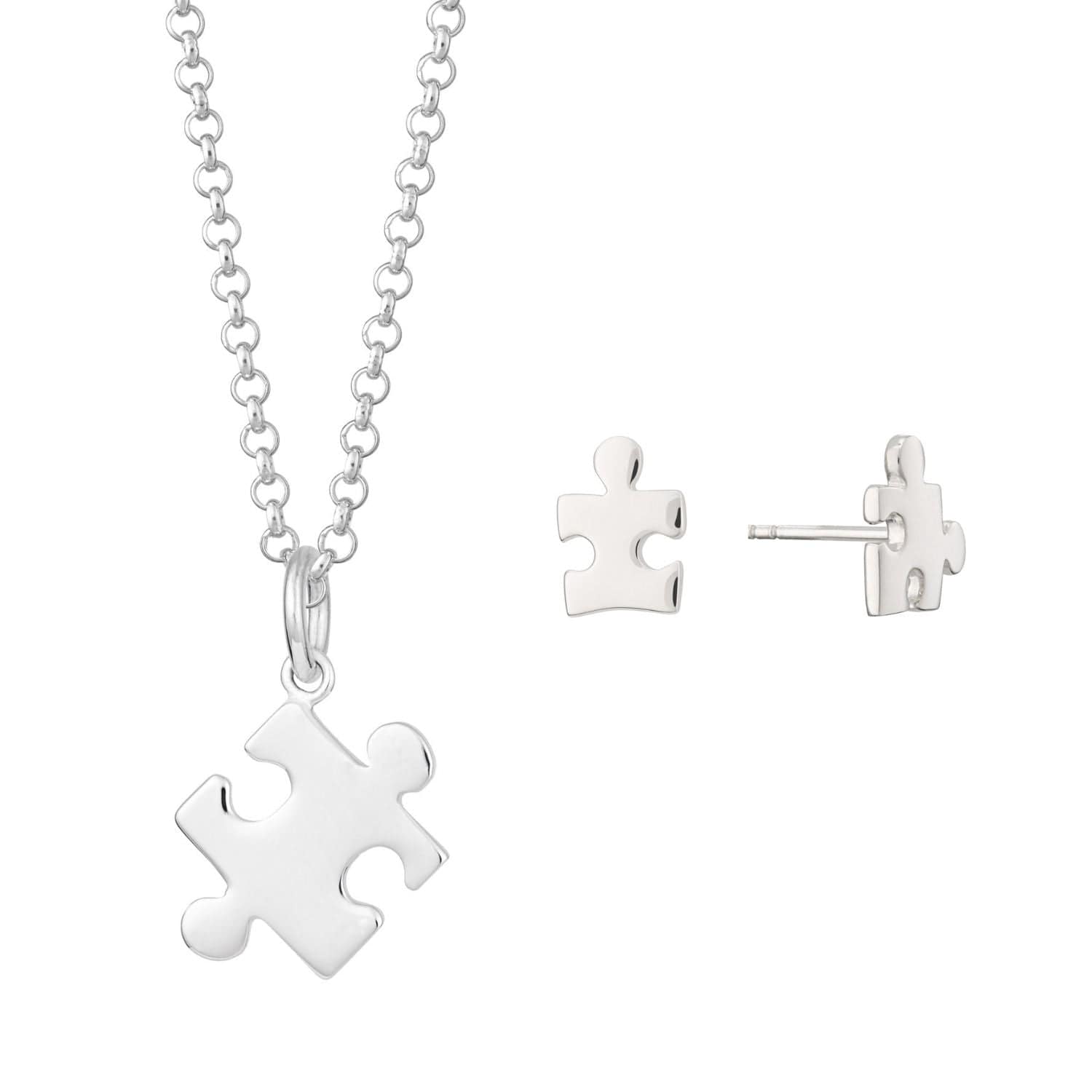 Silver Jigsaw Jewelry Set With Stud Earrings