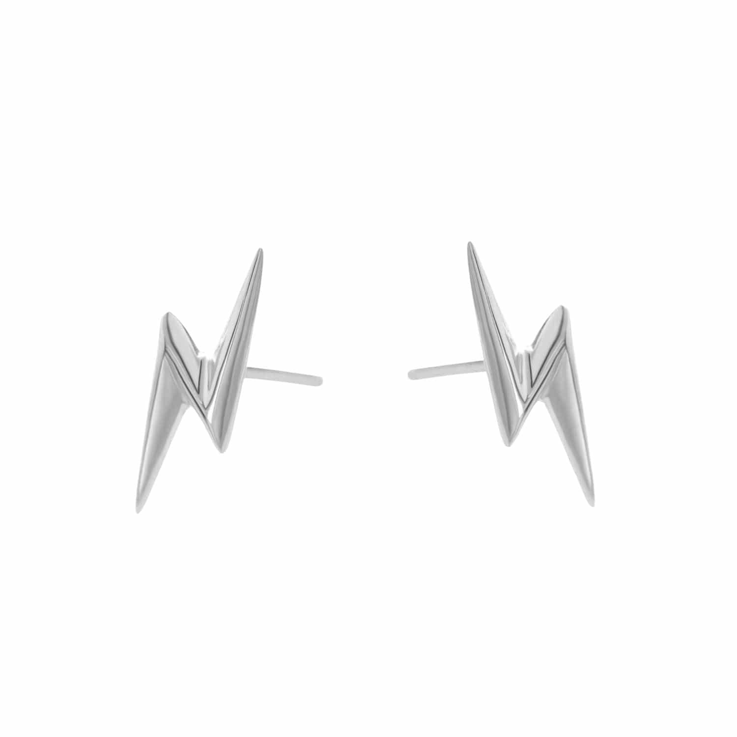 Silver Lightning Bolt Stud Earrings