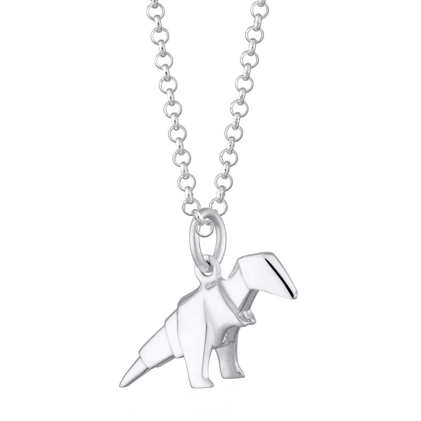 Silver Origami T-Rex Necklace