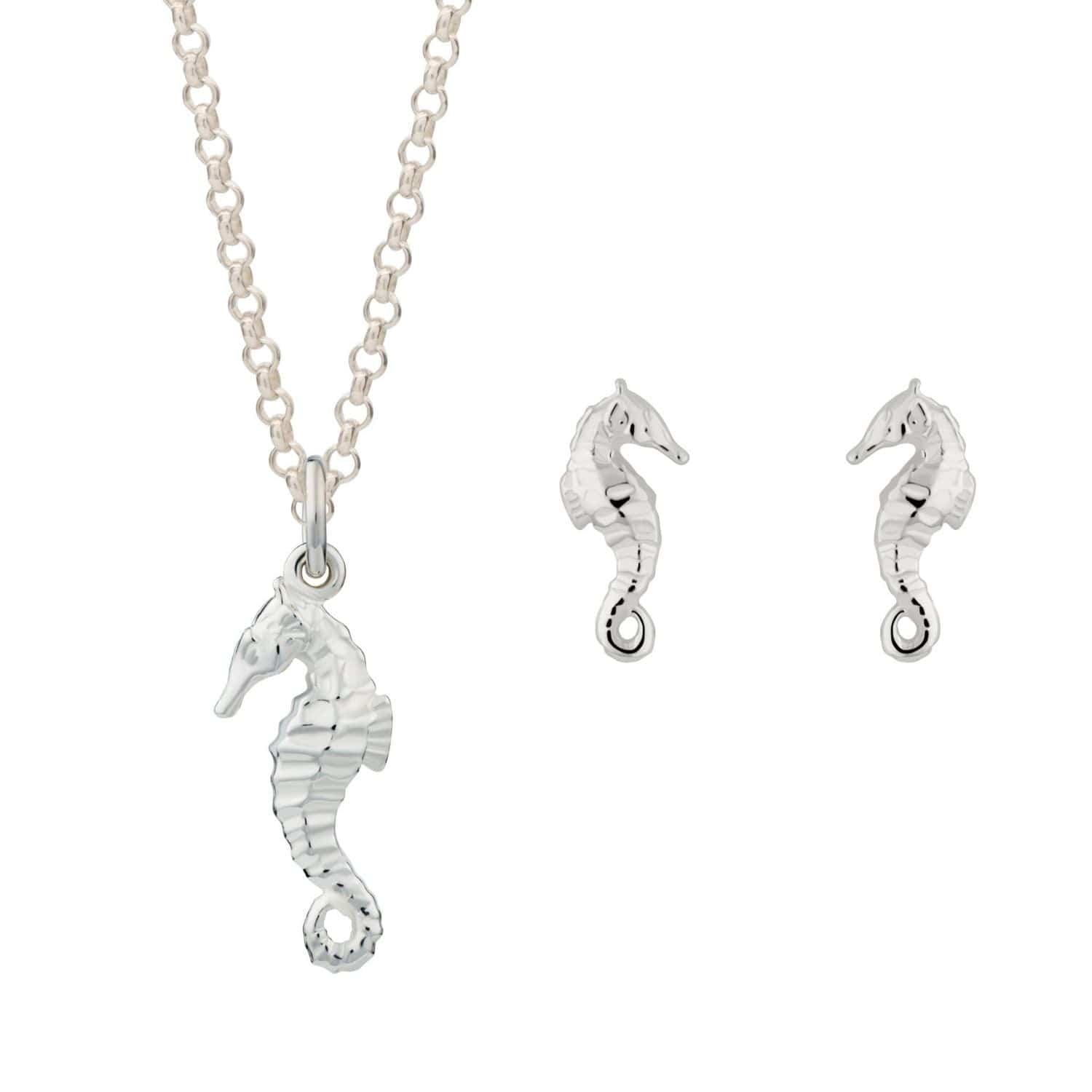 Silver Seahorse Jewelry Set With Stud Earrings
