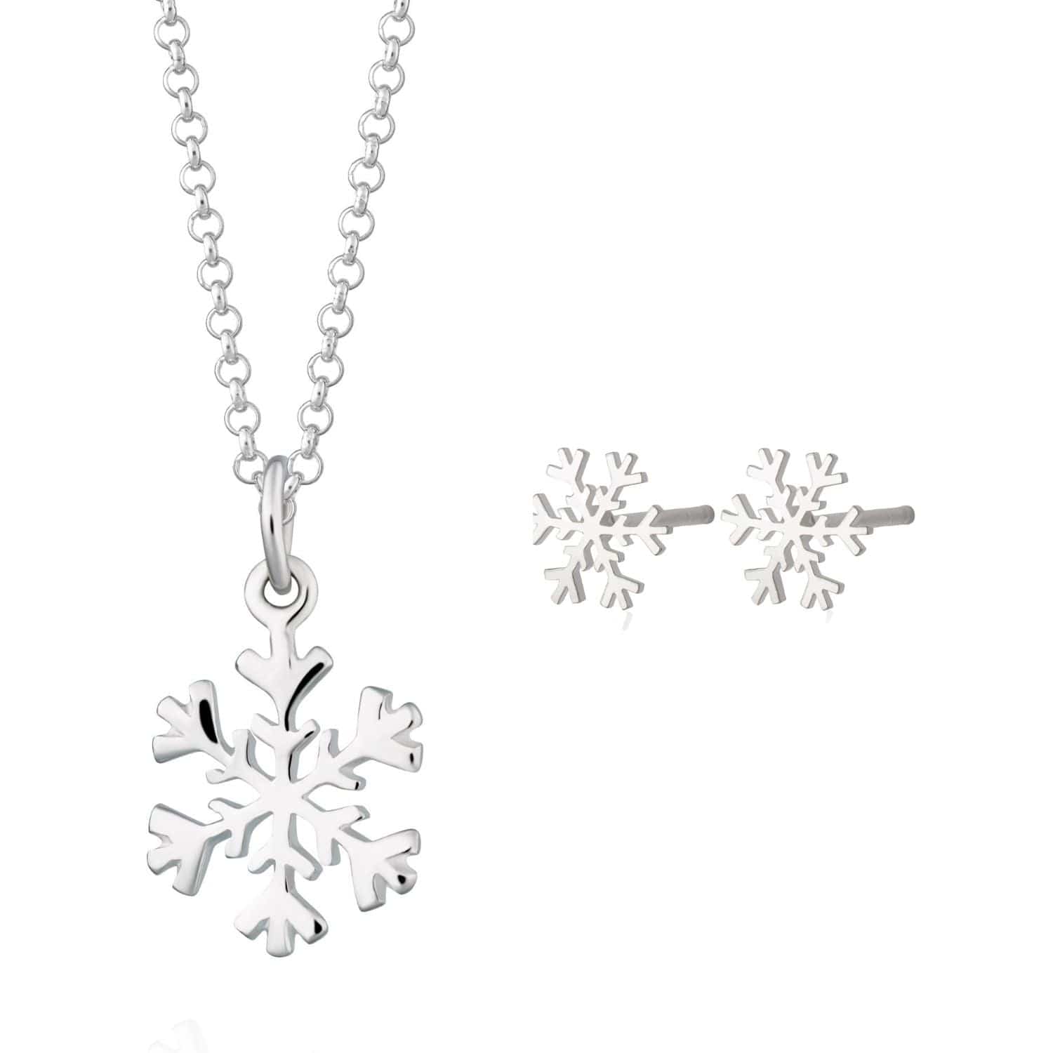 Silver Snowflake Jewelry Set With Stud Earrings