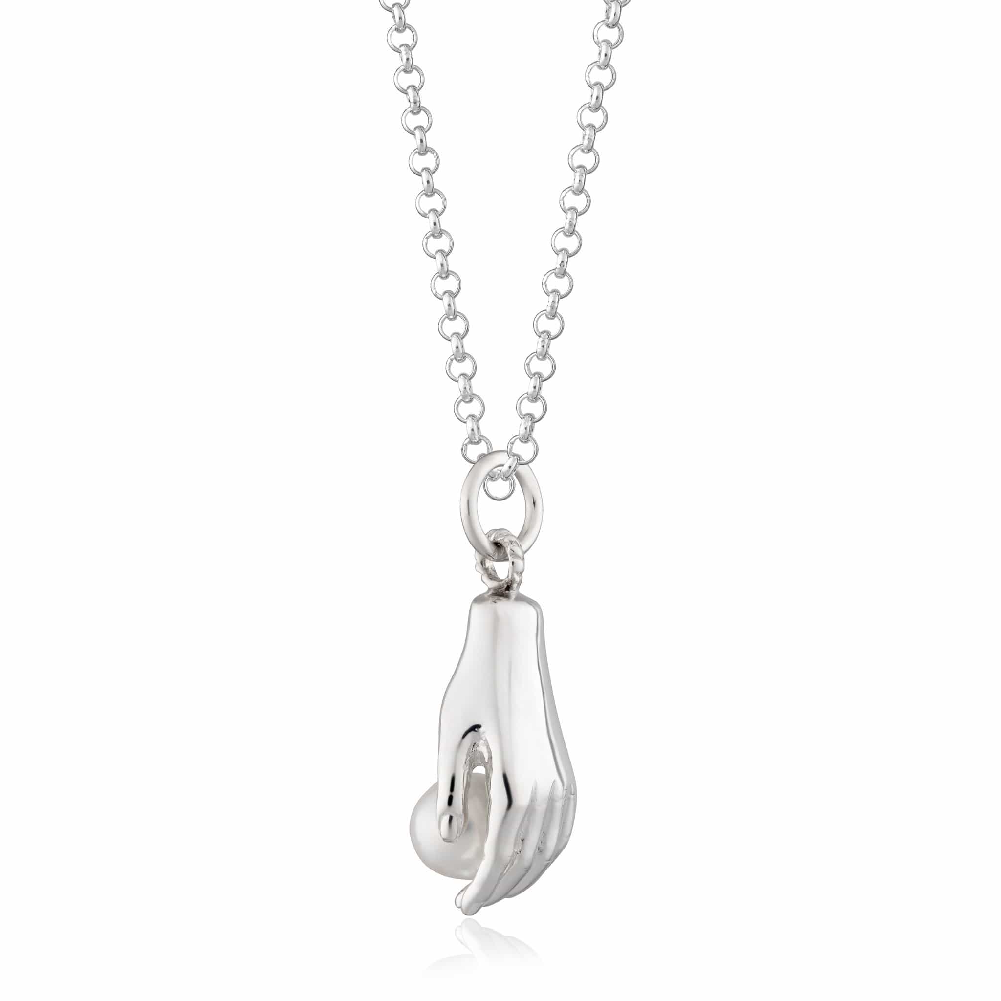 Silver Hand and Pearl Necklace