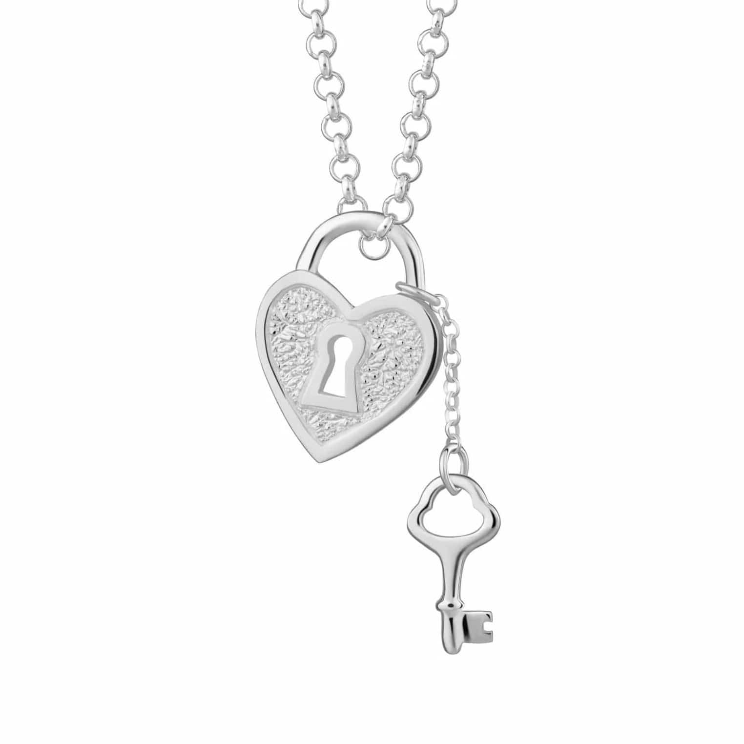 Silver Middle Formed Padlock and Key Necklace