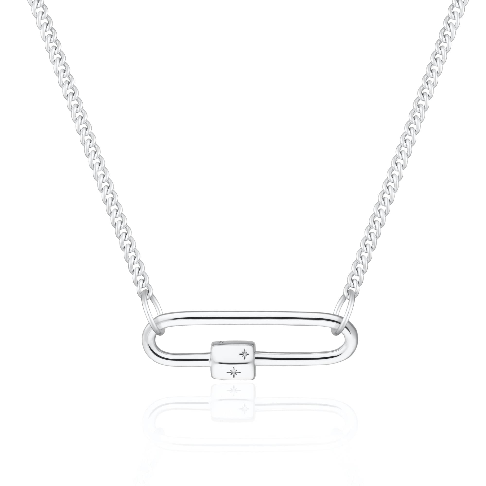 Silver Lengthy Hyperlink Carabiner Curb Chain Necklace