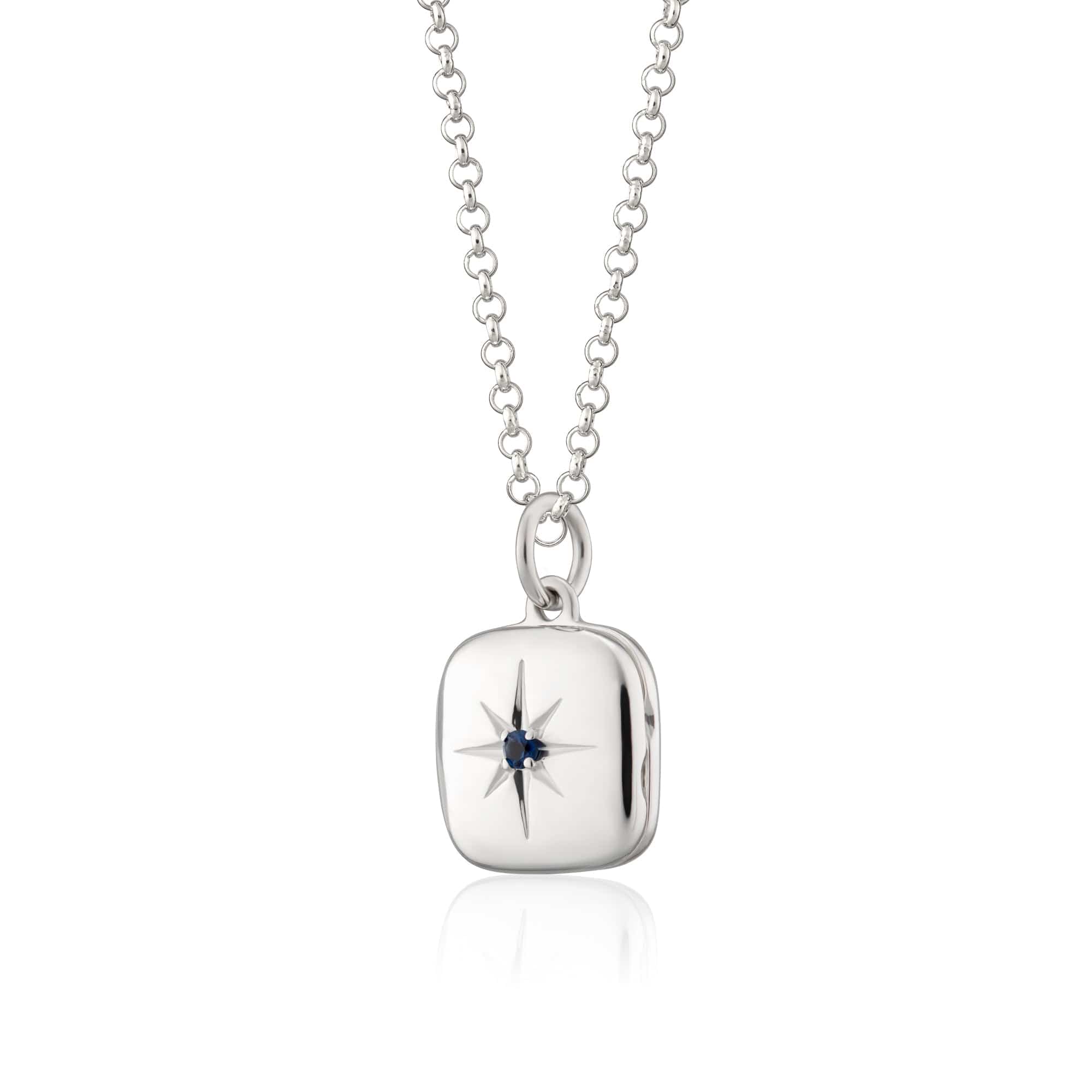 Silver Big name Locket Necklace with Blue Stone