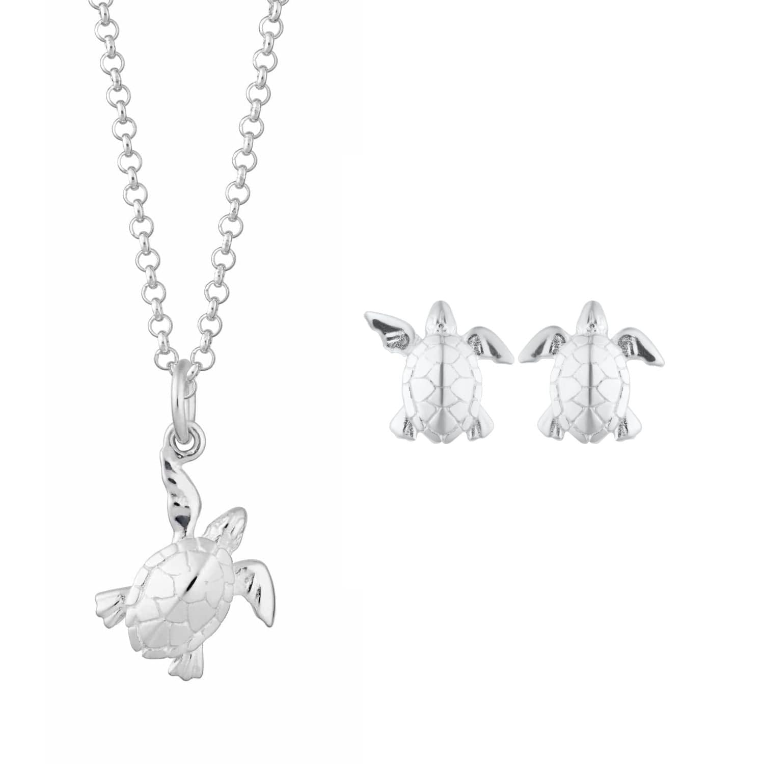 Silver Turtle Jewelry Set With Stud Earrings