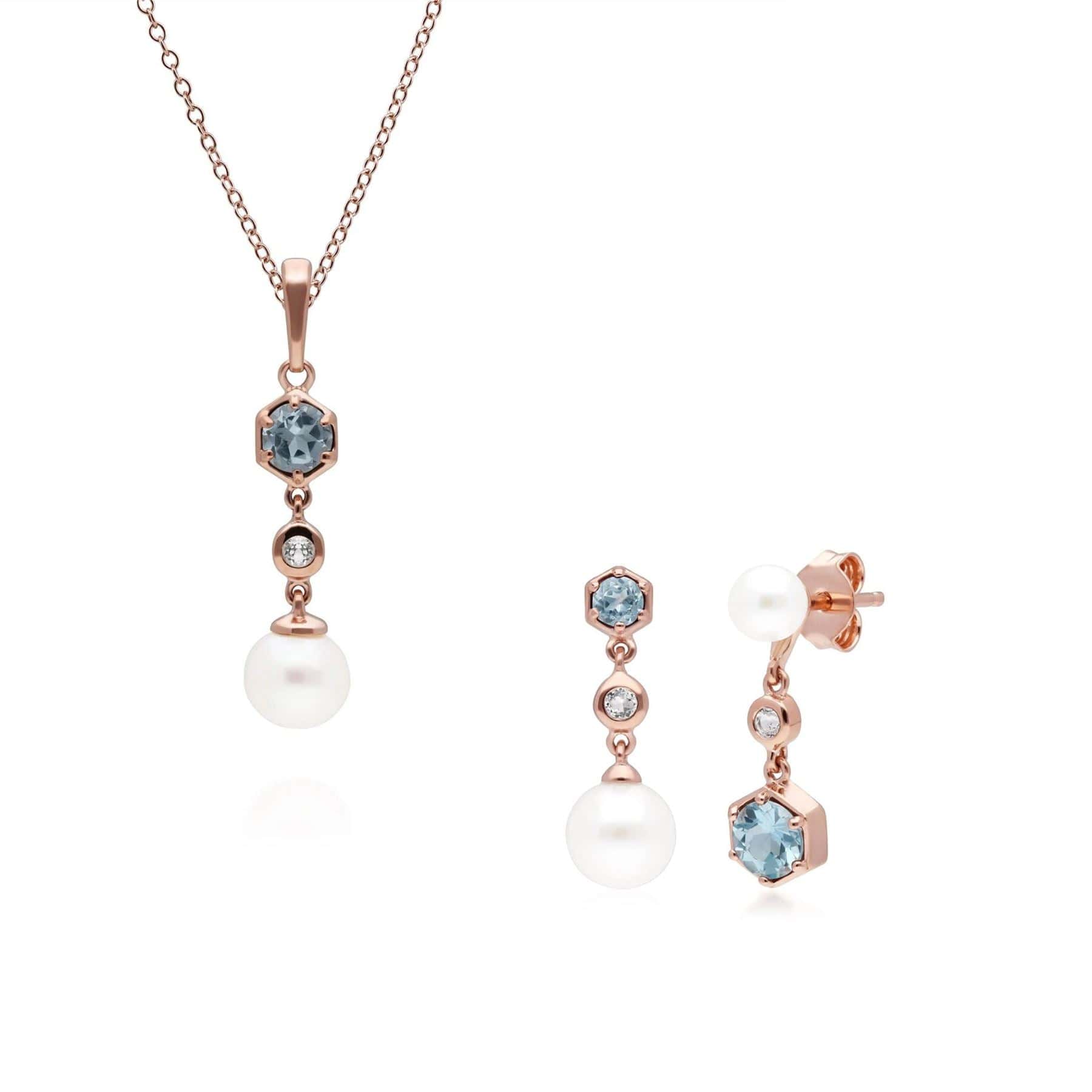 Trendy Pearl & Topaz Earrings & Necklace Set in Rose Gold Plated Silver