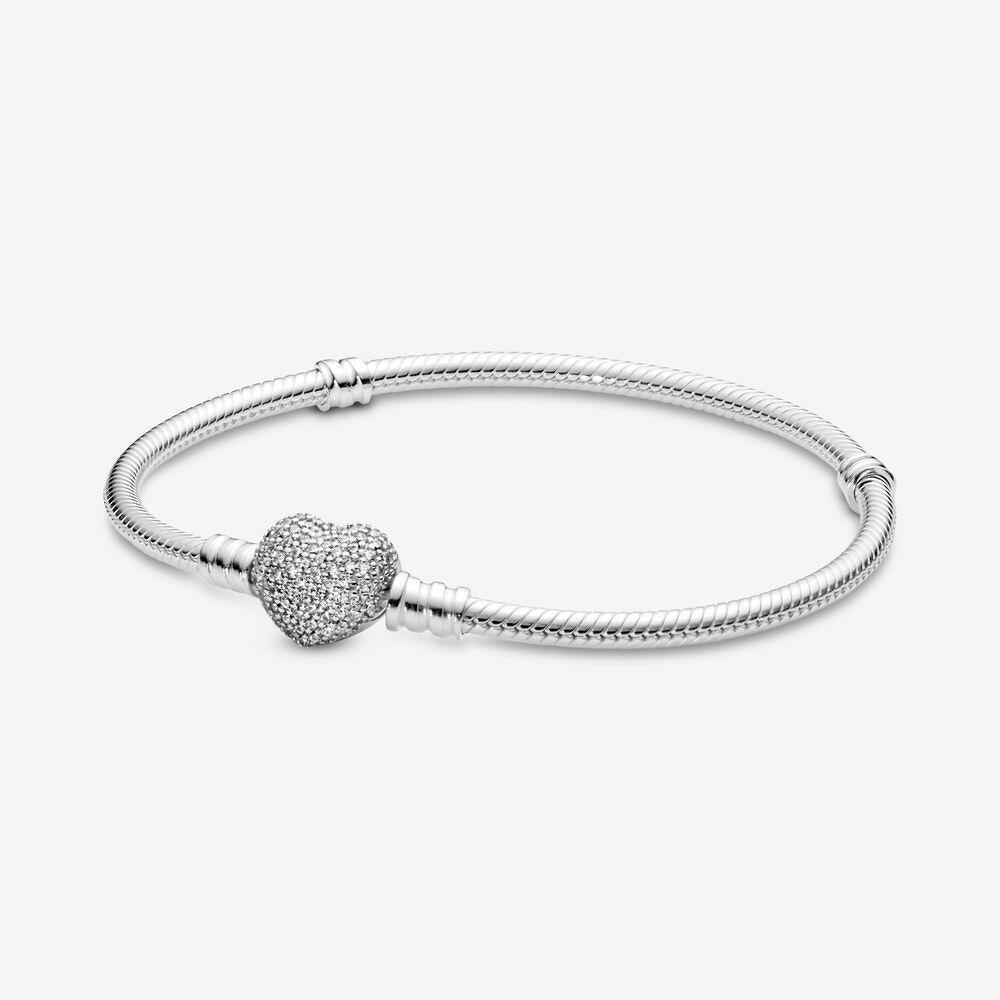 Pandora 590727-21 Moments Sterling Silver Pave Heart Clasp Women’s Bracelet