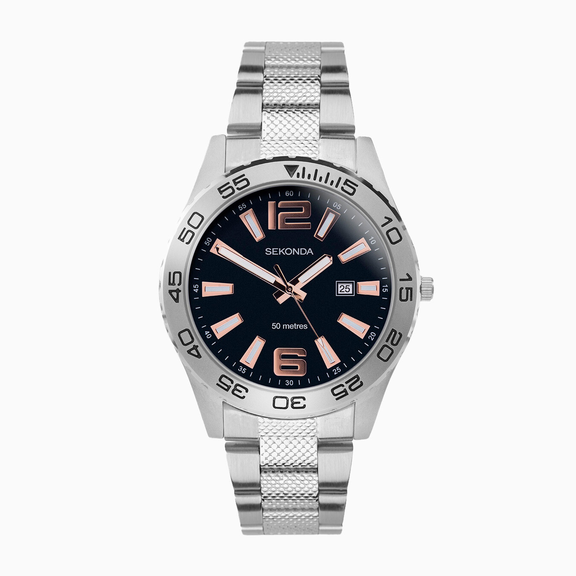 Sekonda Sekonda Men’s Dive Watch | Silver Alloy Case & Stainless Steel Bracelet with Black Dial | 1747