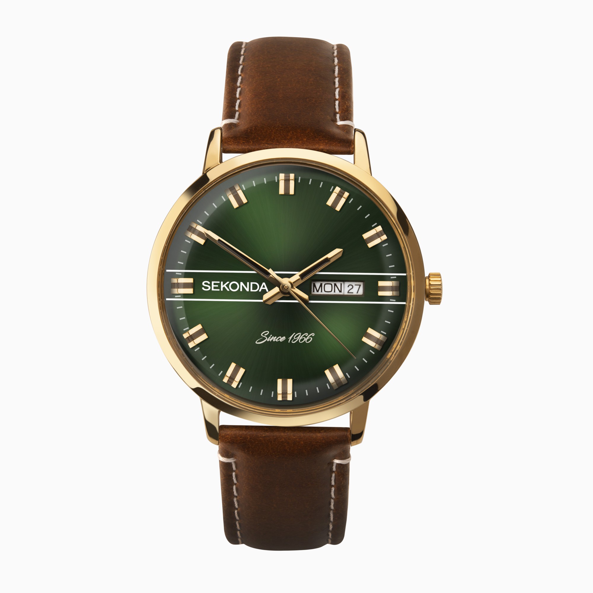 Sekonda Sekonda Originals Men’s Watch | Gold Case & Brown Leather Strap with Green Dial | 1949