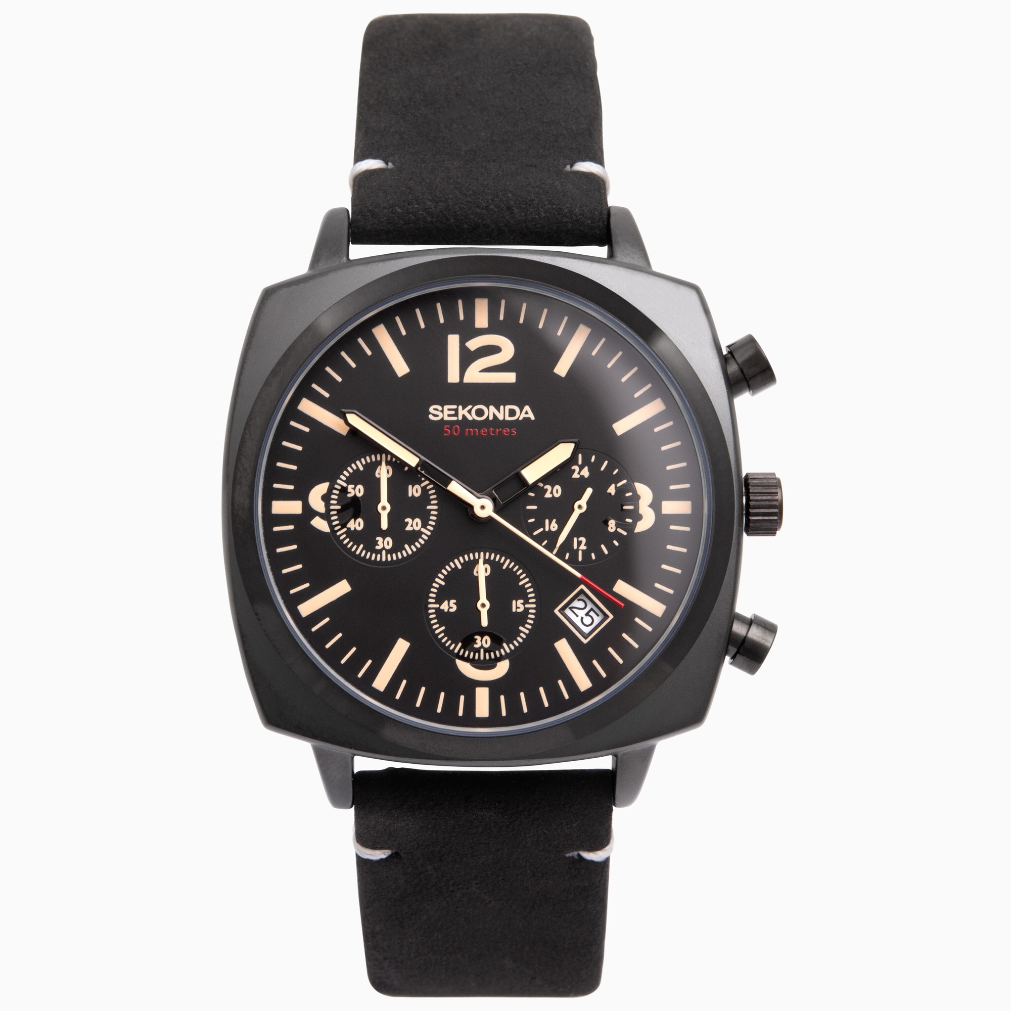 Sekonda Sekonda Airborne Men’s Chronograph Watch | Black Case & Leather Strap with Black Dial | 1991
