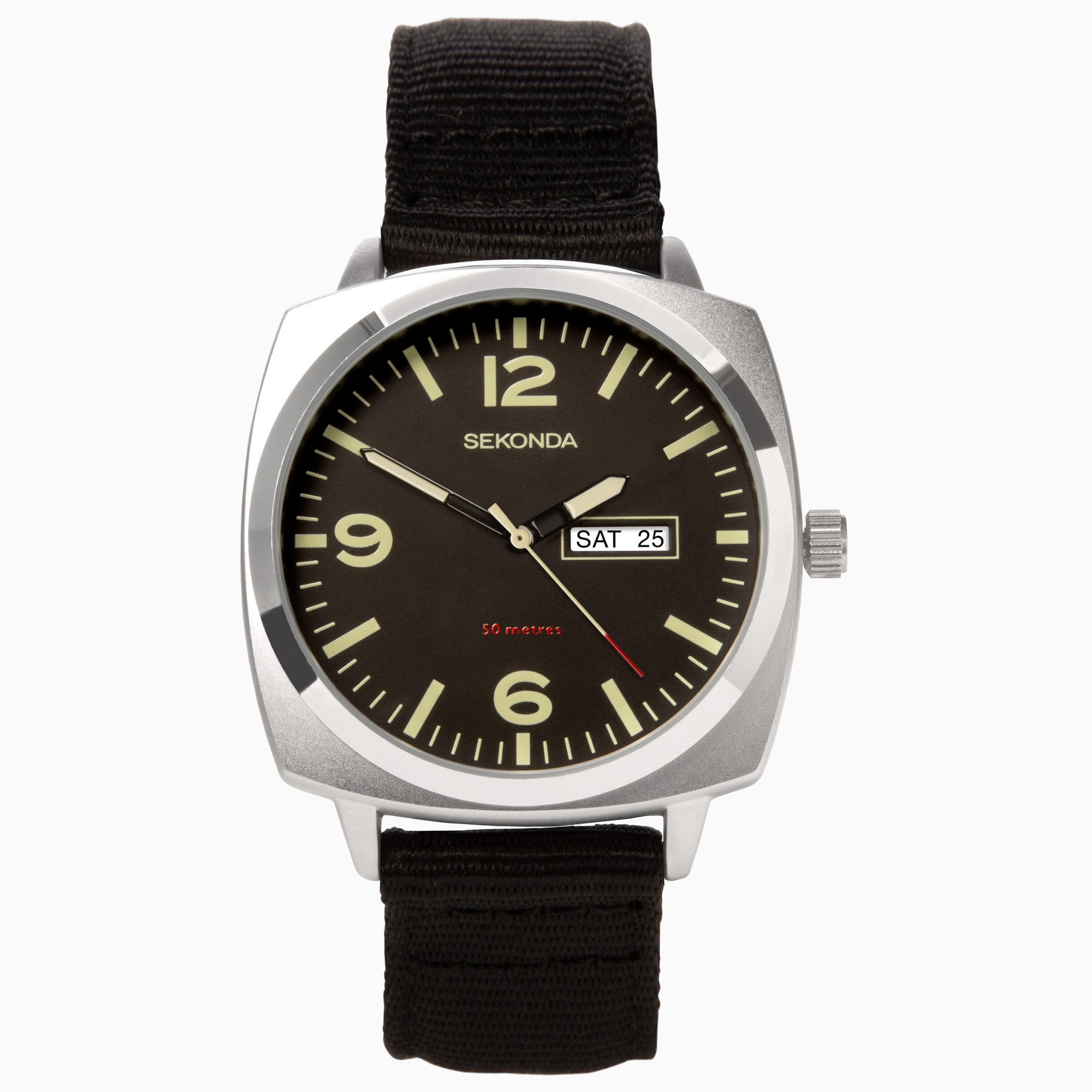 Sekonda Sekonda Airborne Men’s Watch | Silver Case & Black Canvas Strap with Black Dial | 1992