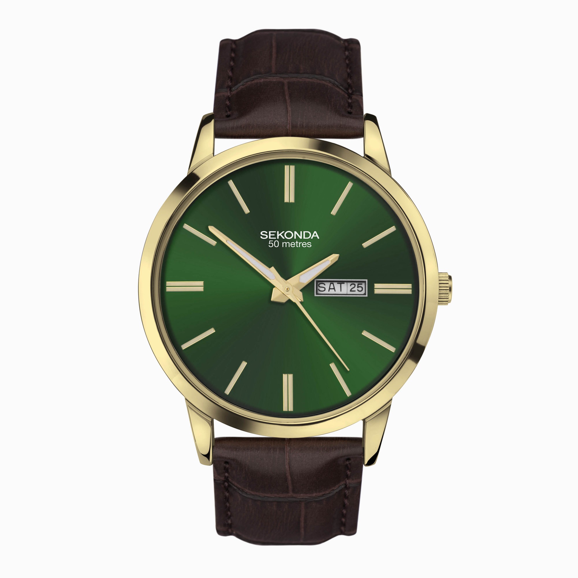 Sekonda Sekonda Jackson Men’s Watch | Gold Alloy Case & Brown Leather Strap with Green Dial | 30151