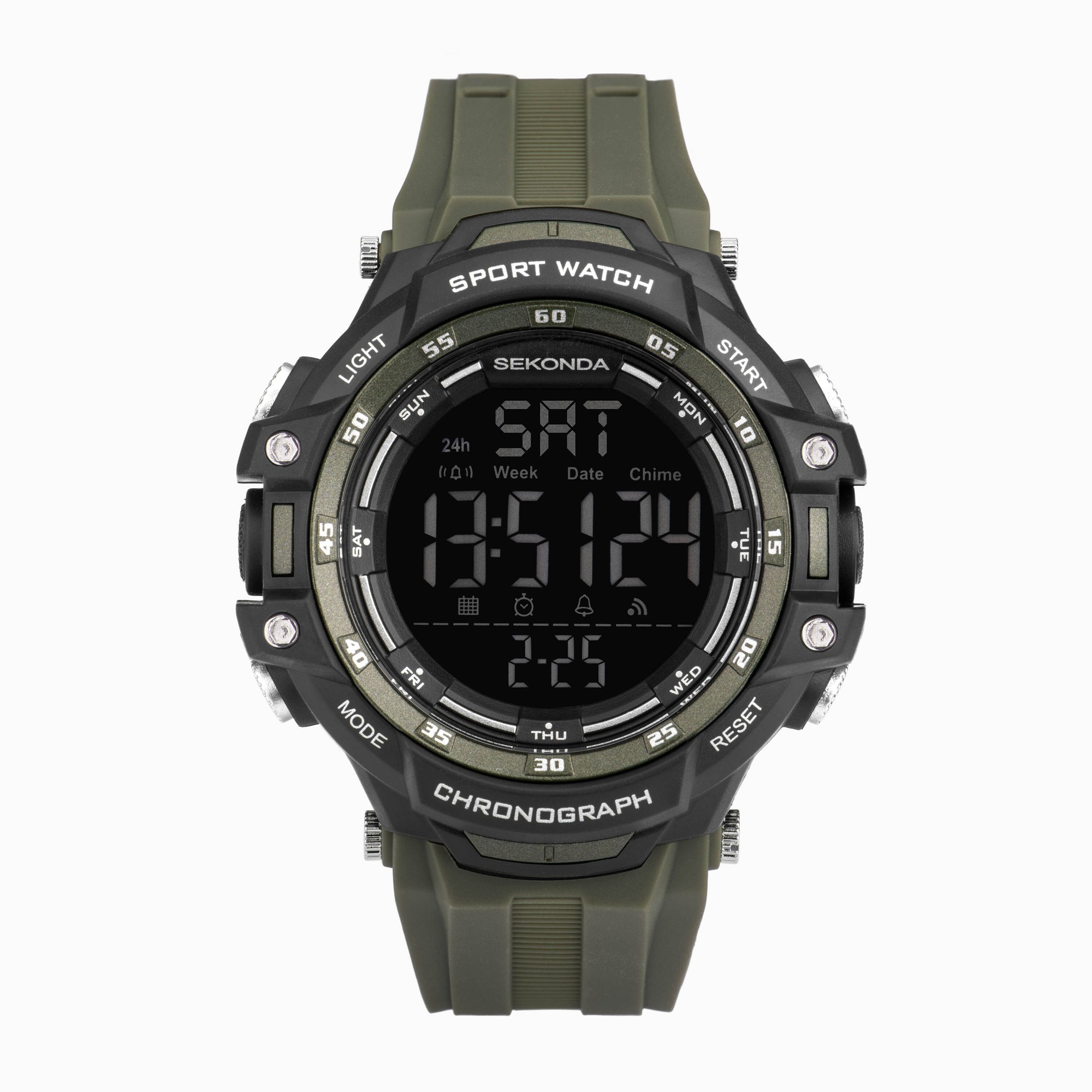 Sekonda Sekonda Crossfell Digital Men’s Watch | Black Plastic Case & Khaki Green Strap with Black LCD Display | 30165