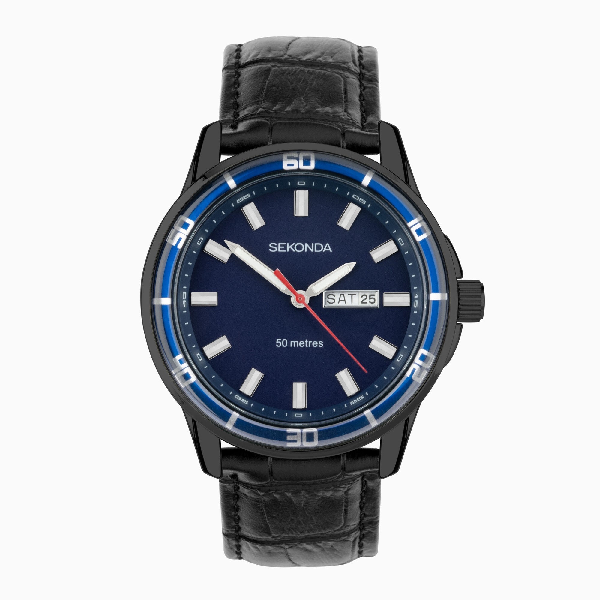Sekonda Sekonda Midnight Men’s Watch | Black Alloy Case & Leather Strap with Blue Dial | 30205