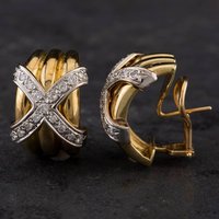 Pre-Owned 14ct Two Colour Gold 0.68ct Brilliant Cut Diamond Cross Design Hoop Earrings 4317066