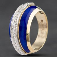 Pre-Owned 9ct Two Colour Gold 0.25ct Brilliant Cut Diamond & Blue Enamel Graduated Dress Ring 4312355