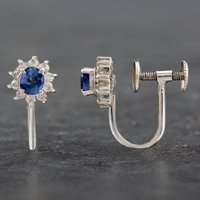 Pre-Owned Platinum Certificated Sapphire Oval Screw Fitting Stud Earrings 4317187