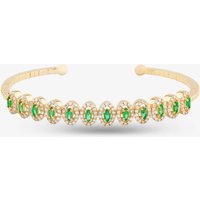 Pre-Owned 18ct Yellow Gold Emerald & Brilliant Cut Diamond Flexible 15cm Torque Bangle 4321007