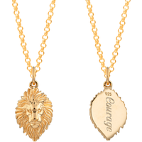 Engraved Gold Plated Lion Head Necklace