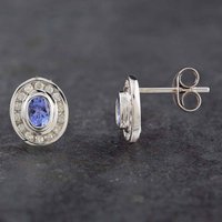 Pre-Owned 9ct White Gold 0.14ct Tanzanite & 0.50ct Diamond Oval Stud Earrings 43170089