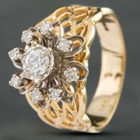 Pre-Owned 9ct Two Colour Gold 0.35ct Brilliant Cut Diamond Round Cluster Ring 431215617