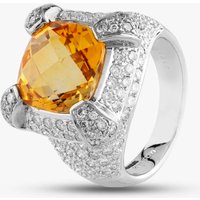 Pre-Owned 18ct White Gold 6.00ct Citrine & 1.79ct Brilliant Cut Diamond Cushion Shape Cluster Ring 434315639
