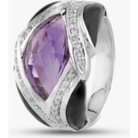 Pre-Owned 18ct White Gold Amethyst & 0.31ct Brilliant Cut Diamond & Onyx Dress Ring 434215641