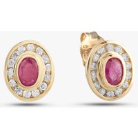Pre-Owned 9ct Yellow Gold 0.16ct Ruby & 0.09ct Brilliant Cut Diamond Oval Cluster Stud Earrings 43170069