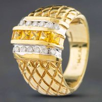 Pre-Owned 14ct Yellow Gold Yellow Sapphire & 0.30ct Brilliant Cut Diamond Three Row Dress Ring 434315616