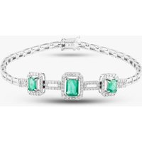 Pre-Owned 18ct White Gold Emerald & Brilliant Cut Diamond Triple Cluster Bracelet 4307155119