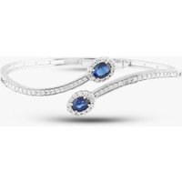 Pre-Owned 18ct White Gold 2.19ct Sapphire & 1.19ct Brilliant Cut Diamond Double Cluster Cross Over 19cm Hinged Bangle 4321155121