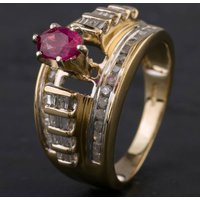 Pre-Owned 14ct Yellow Gold Ruby & Diamond Set Shoulders Fancy Ring 4335181