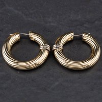 Pre-Owned 9ct Two Colour Gold Large Twisted Hoop Earrings 4117541