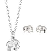 Silver Elephant Jewelry Set With Stud Earrings