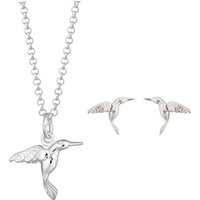 Silver Hummingbird Jewelry Set With Stud Earrings