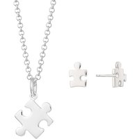Silver Jigsaw Jewelry Set With Stud Earrings