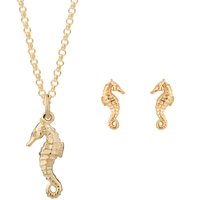 Gold Plated Seahorse Jewelry Set With Stud Earrings