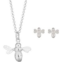 Silver Bee Jewelry Set With Stud Earrings